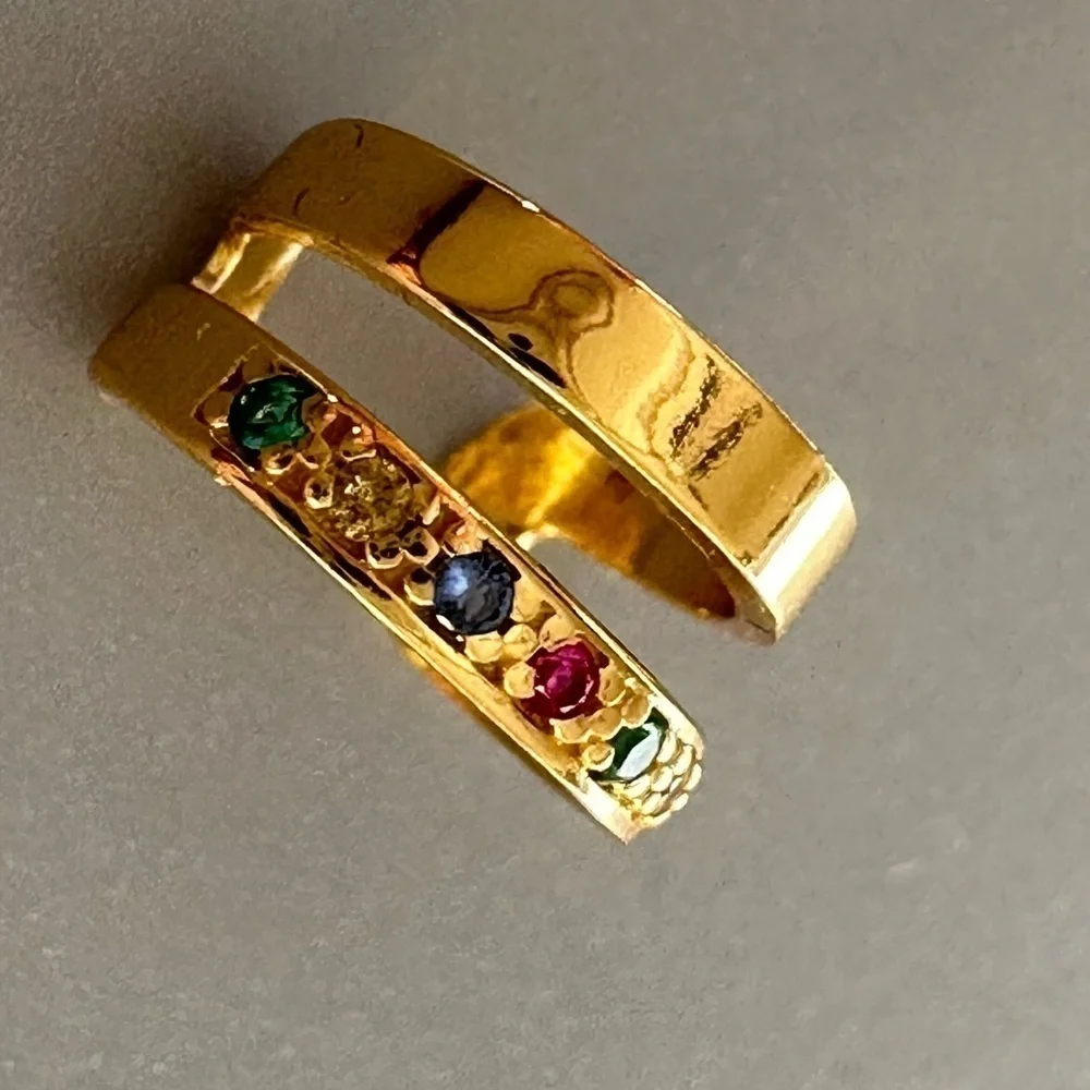 14K Gold Vermeil Multicolor Rainbow Ear Cuff Earring